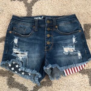 High Rise Ripped American flag jean shorts